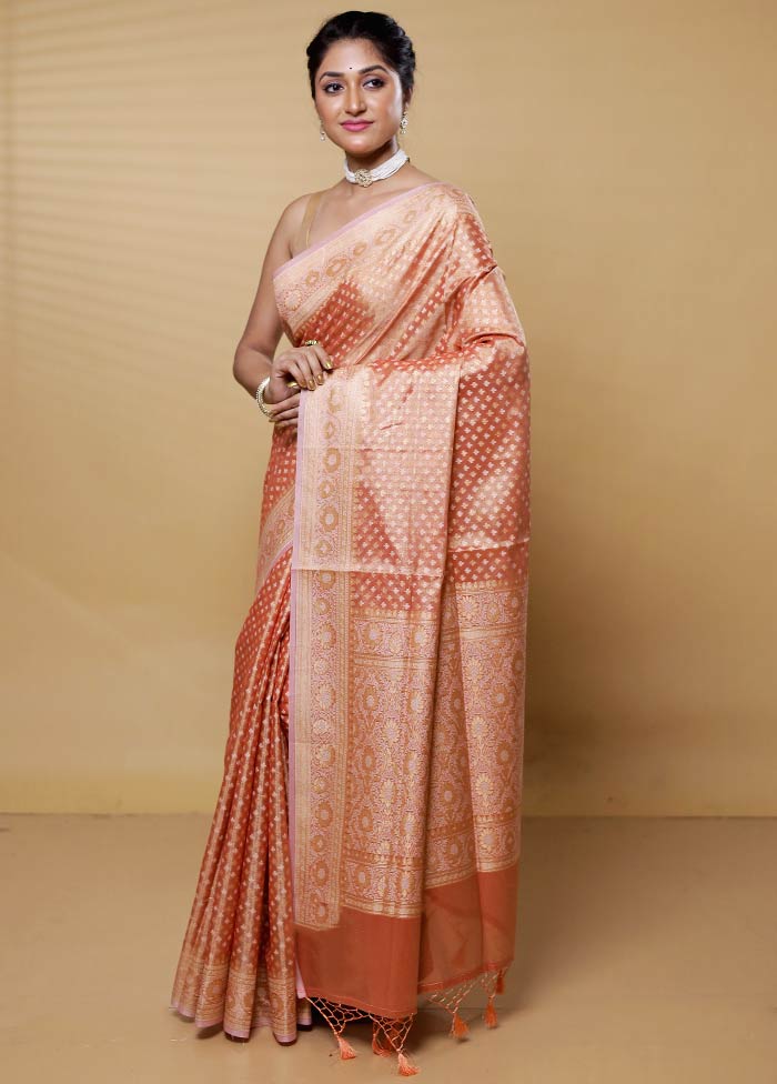 Orange Kora Silk Saree With Blouse Piece