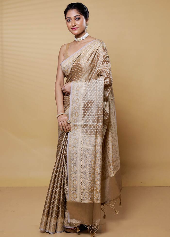 Cream Kora Silk Saree With Blouse Piece