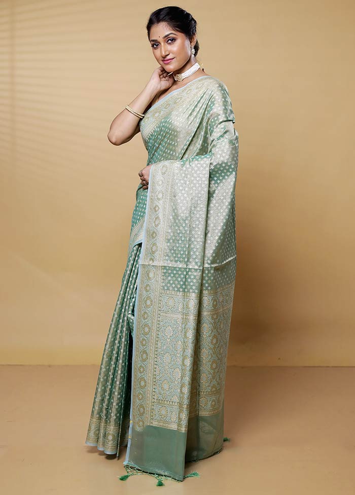 Green Kora Silk Saree With Blouse Piece