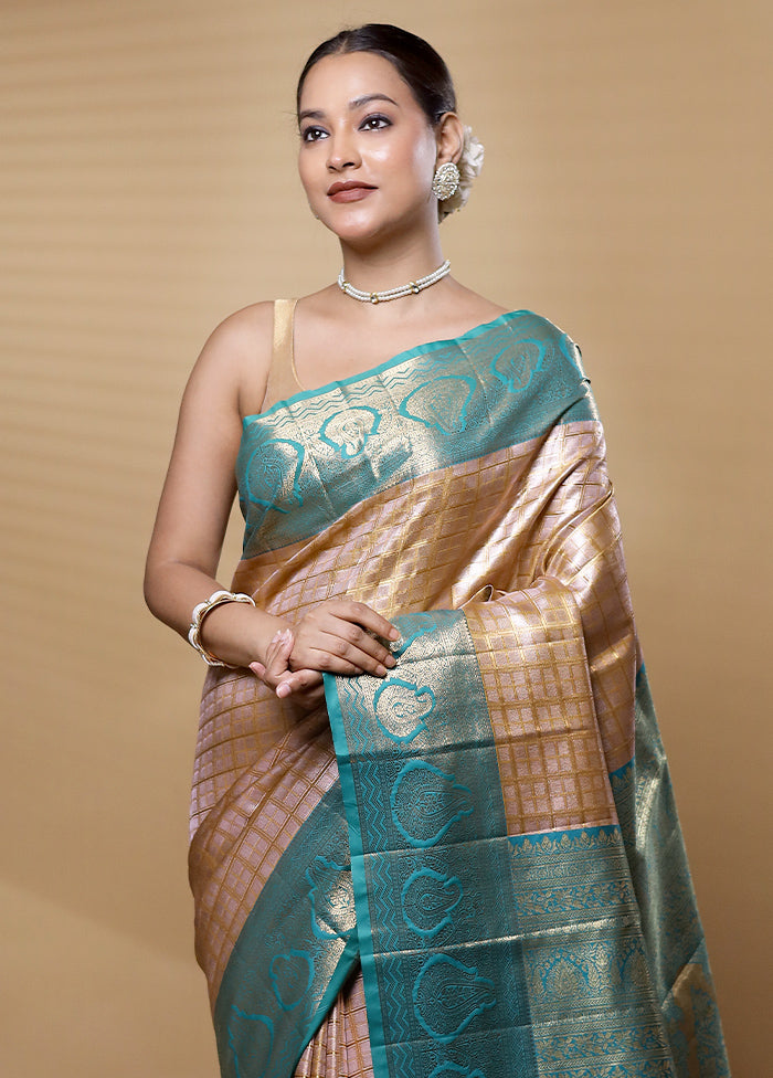 Gold Kanjivaram Silk Saree With Blouse Piece