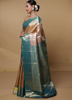 Gold Kanjivaram Silk Saree With Blouse Piece