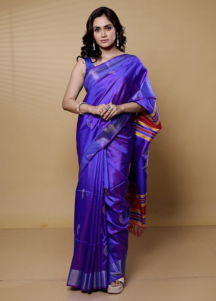 Purple Kalakshetra Kanjivaram Silk Saree With Blouse Piece