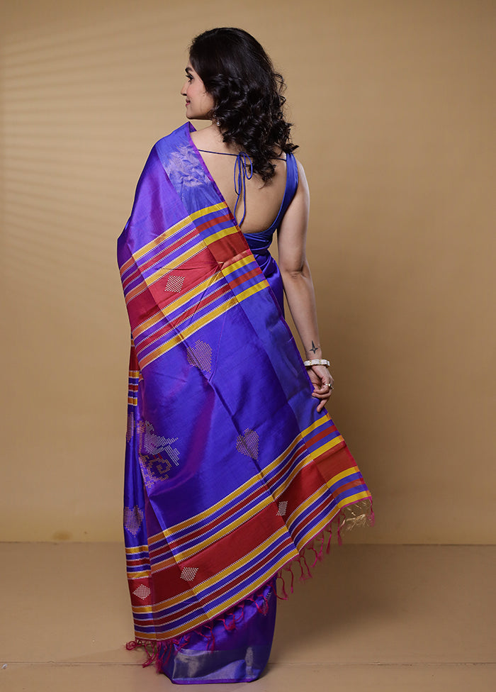 Purple Kalakshetra Kanjivaram Silk Saree With Blouse Piece