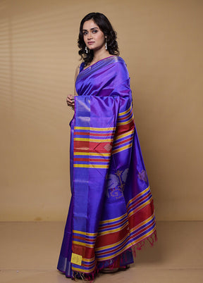 Purple Kalakshetra Kanjivaram Silk Saree With Blouse Piece