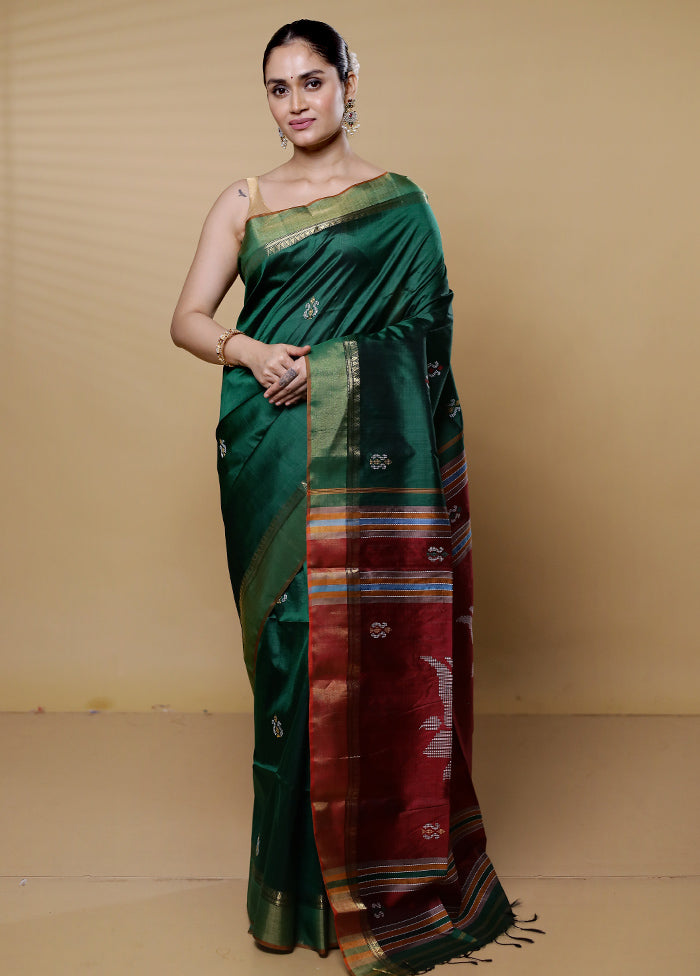 Green Kalakshetra Kanjivaram Silk Saree With Blouse Piece