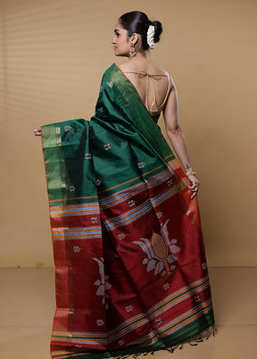 Green Kalakshetra Kanjivaram Silk Saree With Blouse Piece