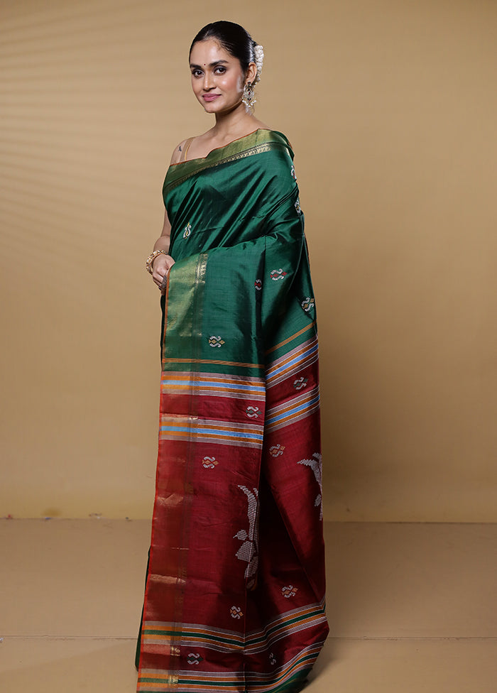 Green Kalakshetra Kanjivaram Silk Saree With Blouse Piece