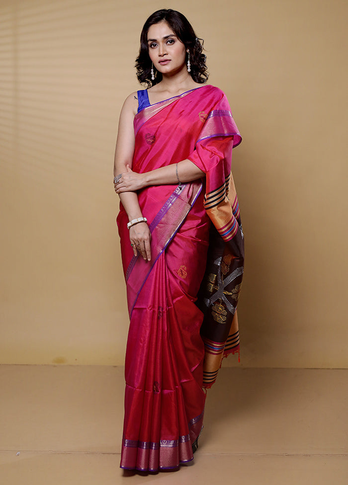 Purple Kalakshetra Kanjivaram Silk Saree With Blouse Piece