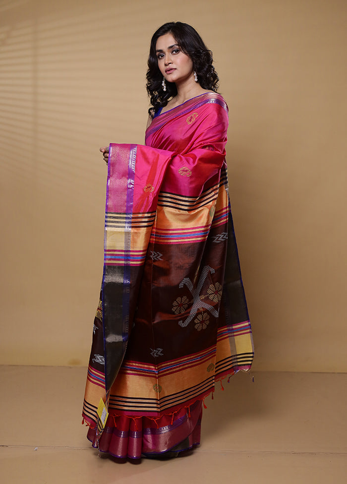 Purple Kalakshetra Kanjivaram Silk Saree With Blouse Piece