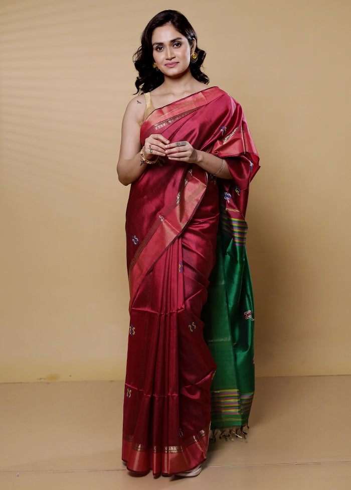 Pink Kalakshetra Kanjivaram Silk Saree With Blouse Piece