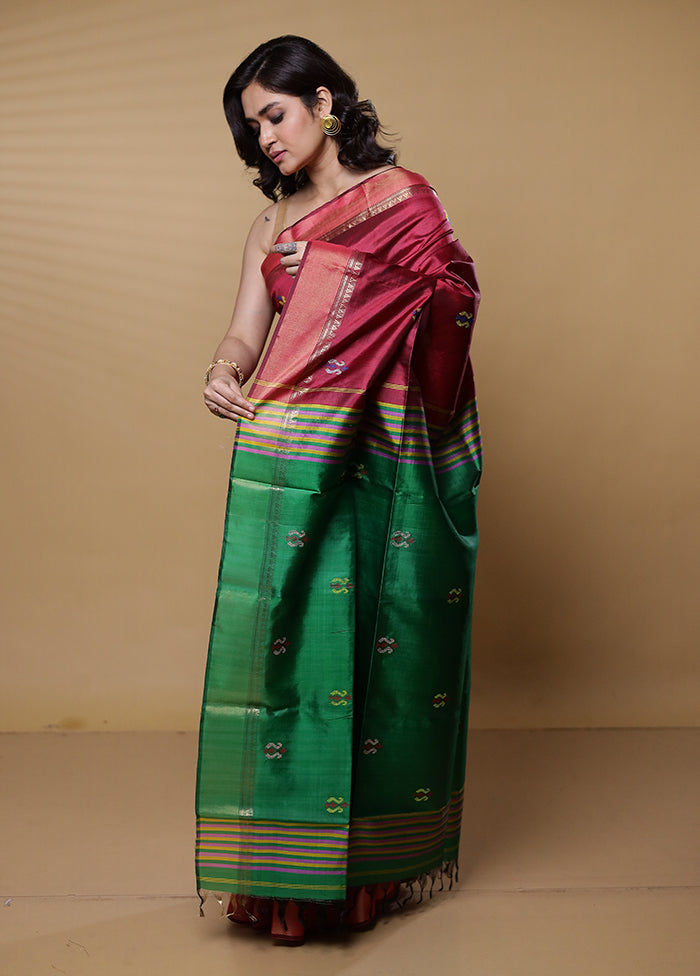 Pink Kalakshetra Kanjivaram Silk Saree With Blouse Piece