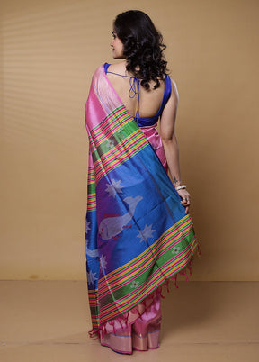 Pink Kalakshetra Kanjivaram Silk Saree With Blouse Piece