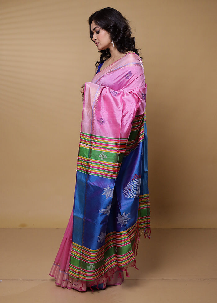 Pink Kalakshetra Kanjivaram Silk Saree With Blouse Piece