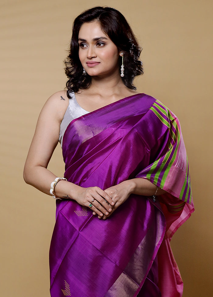 Purple Kalakshetra Kanjivaram Silk Saree With Blouse Piece