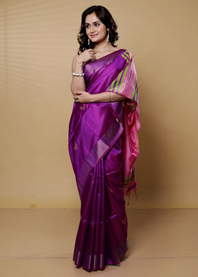 Purple Kalakshetra Kanjivaram Silk Saree With Blouse Piece