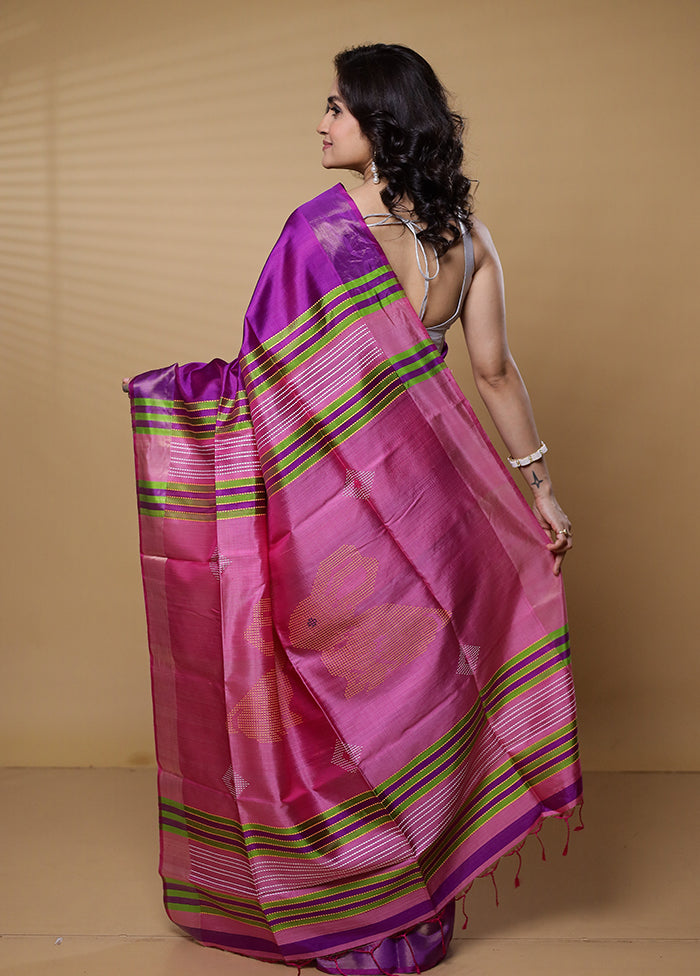 Purple Kalakshetra Kanjivaram Silk Saree With Blouse Piece