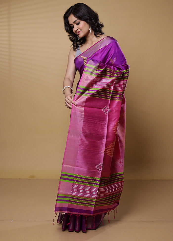 Purple Kalakshetra Kanjivaram Silk Saree With Blouse Piece