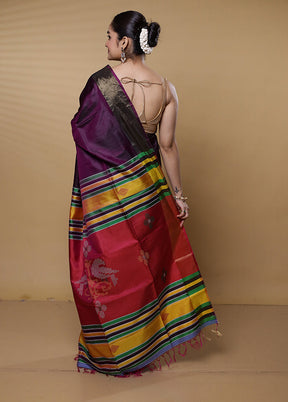 Purple Kalakshetra Kanjivaram Silk Saree With Blouse Piece