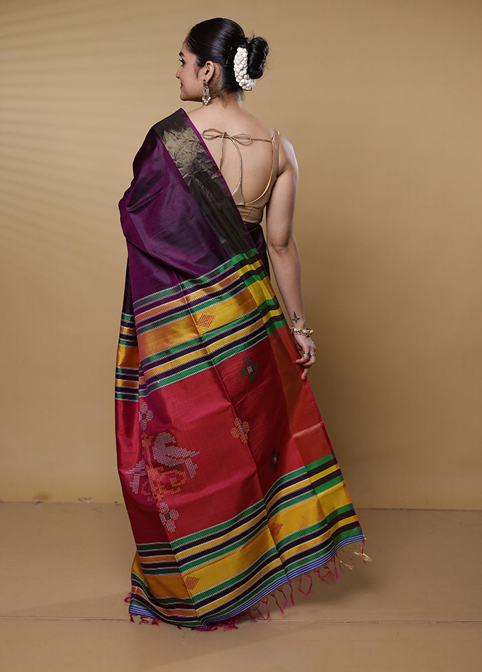 Purple Kalakshetra Kanjivaram Silk Saree With Blouse Piece