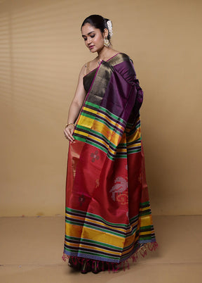 Purple Kalakshetra Kanjivaram Silk Saree With Blouse Piece