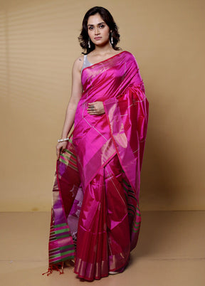 Pink Kalakshetra Kanjivaram Silk Saree With Blouse Piece