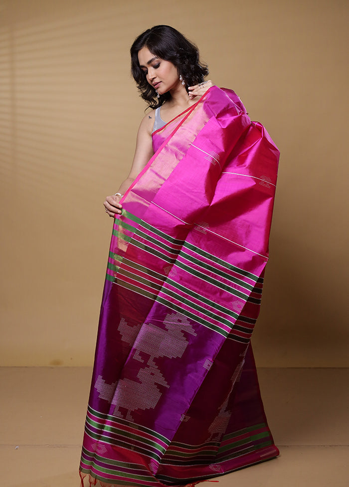 Pink Kalakshetra Kanjivaram Silk Saree With Blouse Piece