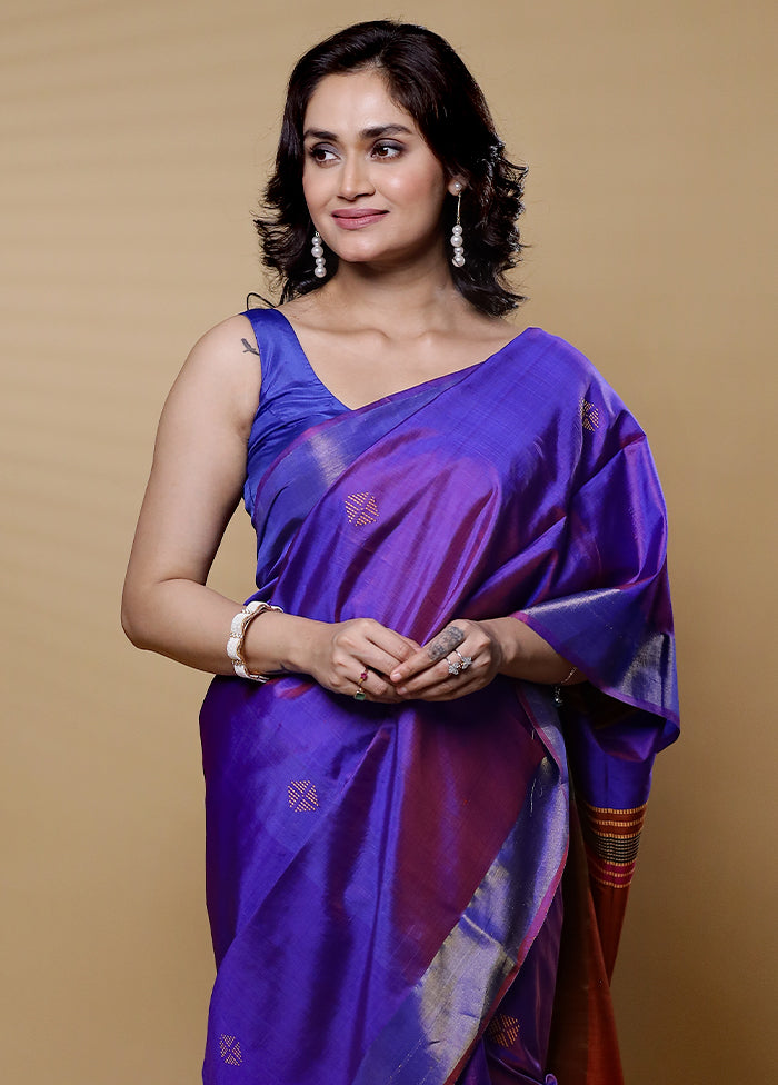 Purple Kalakshetra Kanjivaram Silk Saree With Blouse Piece