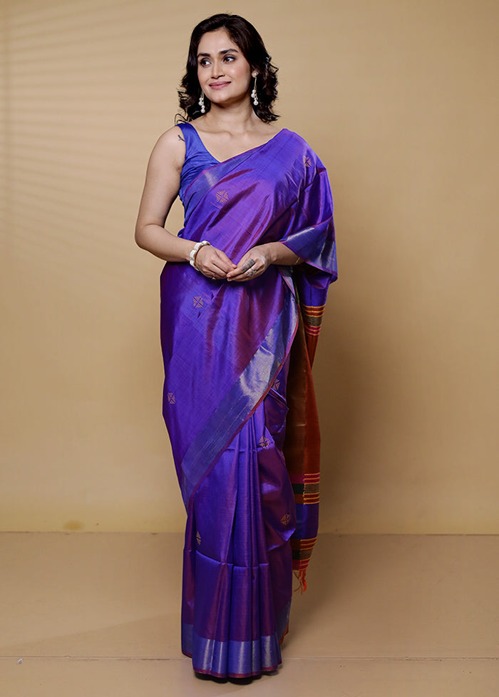 Purple Kalakshetra Kanjivaram Silk Saree With Blouse Piece