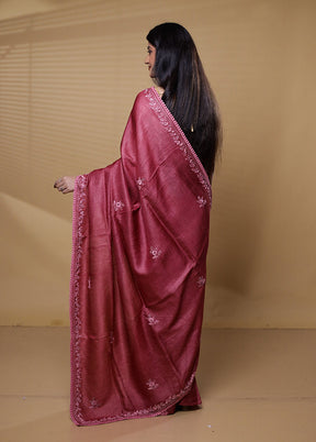 Pink Handloom Tussar Pure Silk Saree With Blouse Piece