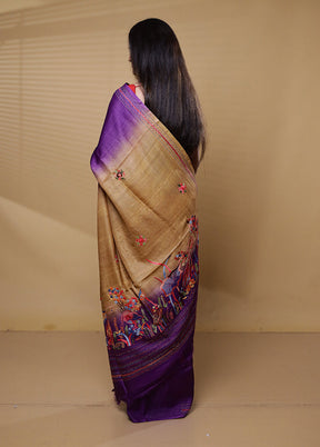 Blue Handloom Tussar Pure Silk Saree With Blouse Piece