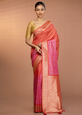 Pink Dupion Silk Saree With Blouse Piece