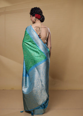 Blue Dupion Silk Saree With Blouse Piece