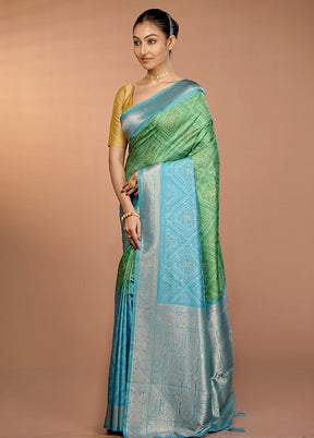 Blue Dupion Silk Saree With Blouse Piece