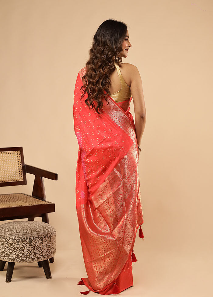 Red Dupion Silk Saree With Blouse Piece