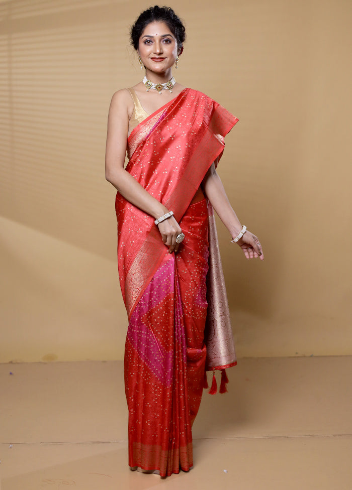 Red Dupion Silk Saree With Blouse Piece