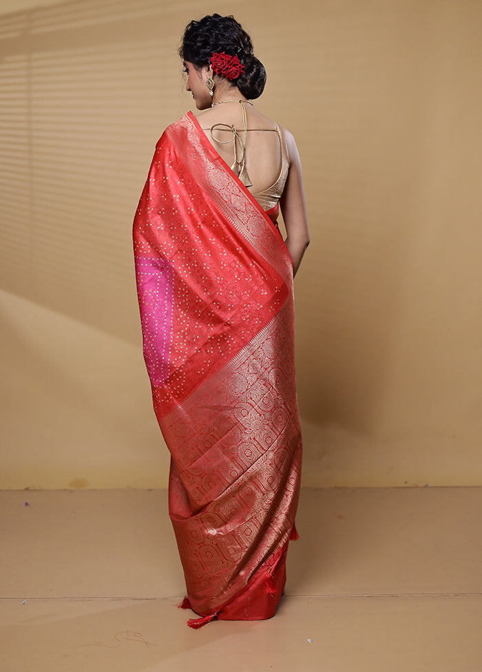 Red Dupion Silk Saree With Blouse Piece