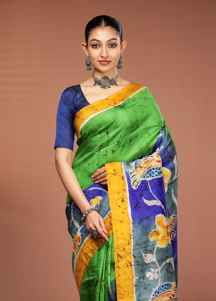 Multicolor Printed Pure Silk Saree Without Blouse Piece