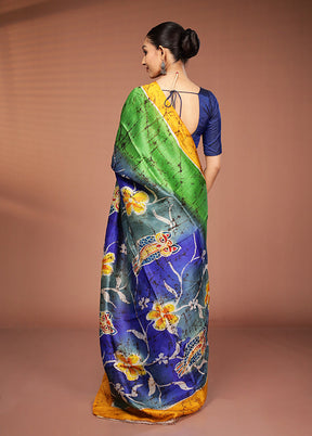 Multicolor Printed Pure Silk Saree Without Blouse Piece