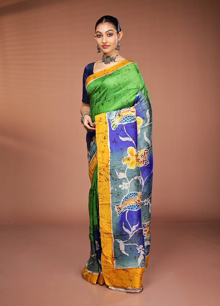 Multicolor Printed Pure Silk Saree Without Blouse Piece