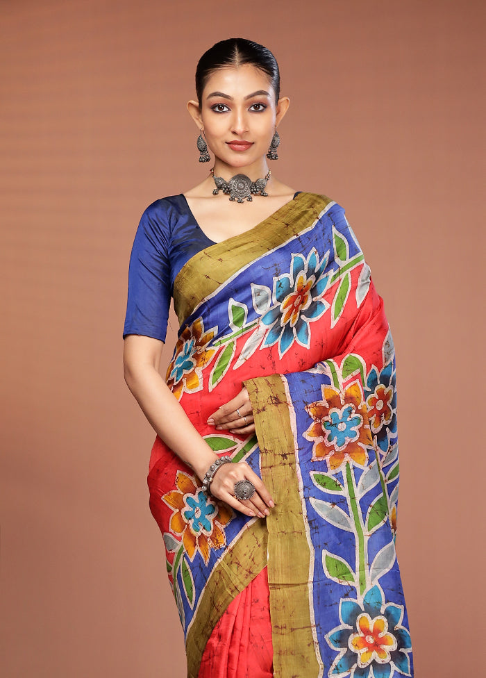 Multicolor Printed Pure Silk Saree Without Blouse Piece