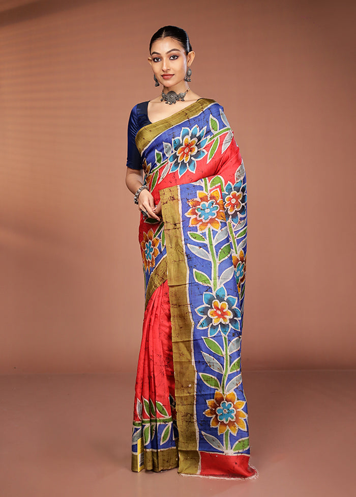 Multicolor Printed Pure Silk Saree Without Blouse Piece