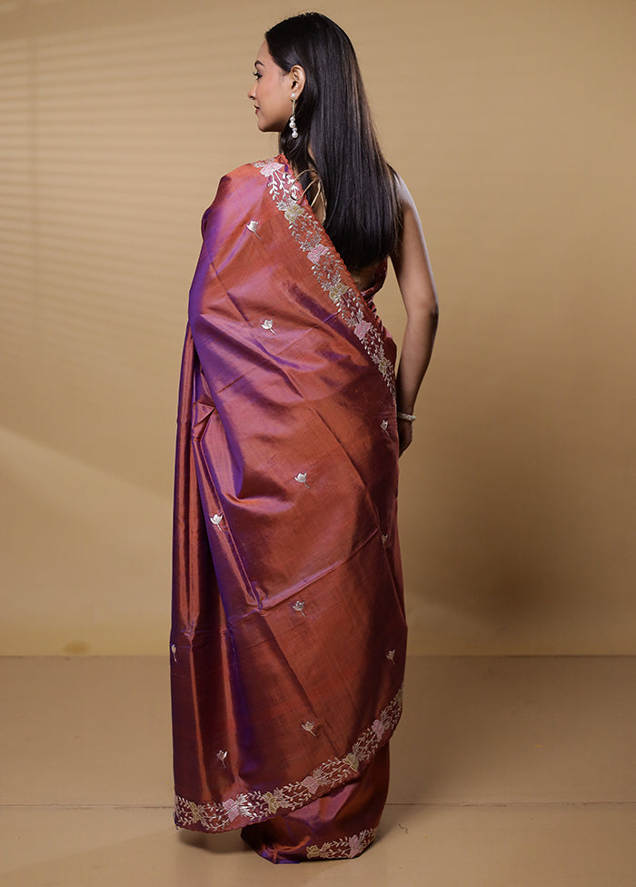 Rust Handloom Pure Bishnupuri Stich Saree Without Blouse Piece