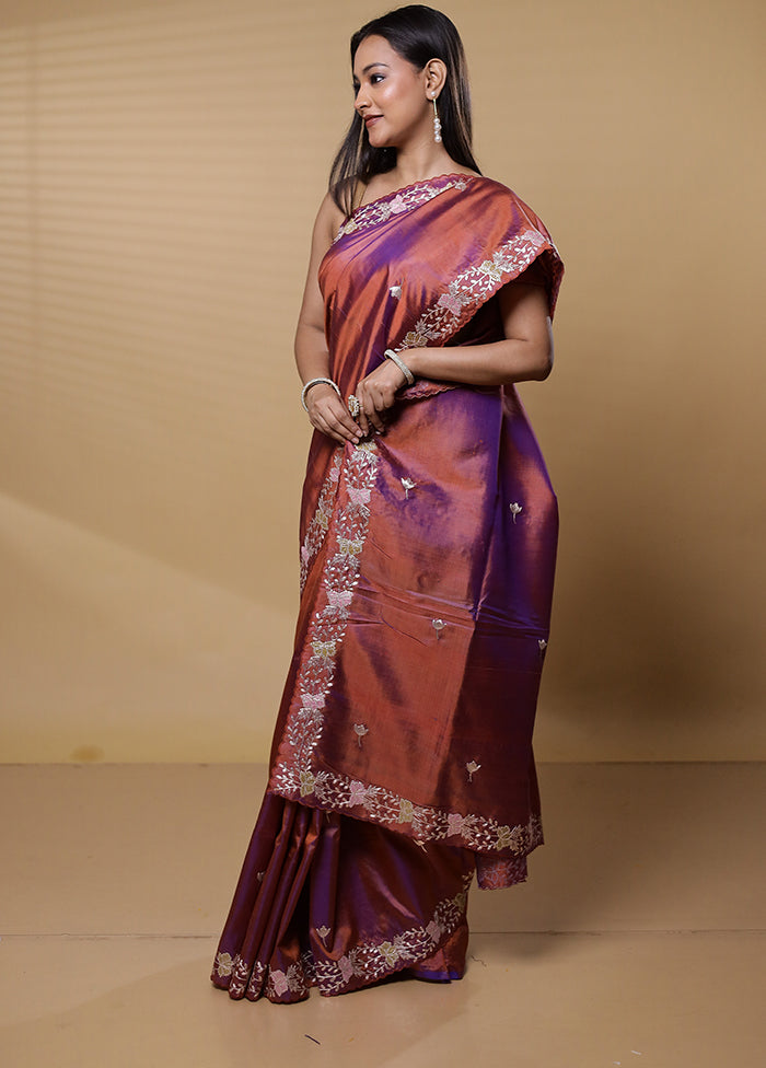 Rust Handloom Pure Bishnupuri Stich Saree Without Blouse Piece