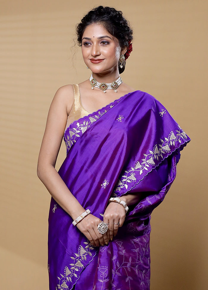 Purple Handloom Pure Bishnupuri Stich Saree Without Blouse Piece