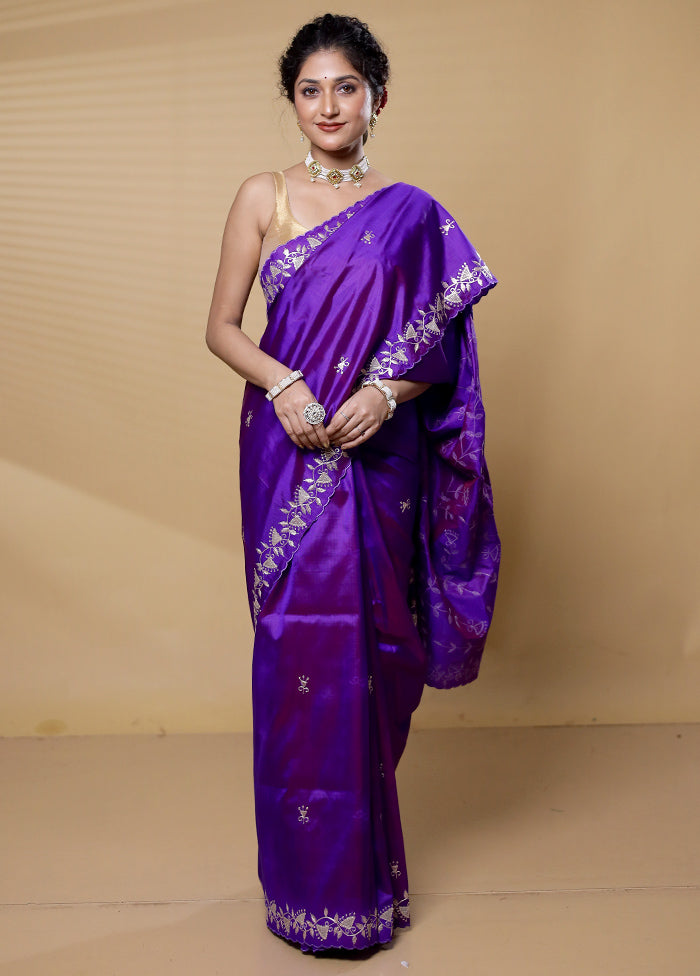 Purple Handloom Pure Bishnupuri Stich Saree Without Blouse Piece