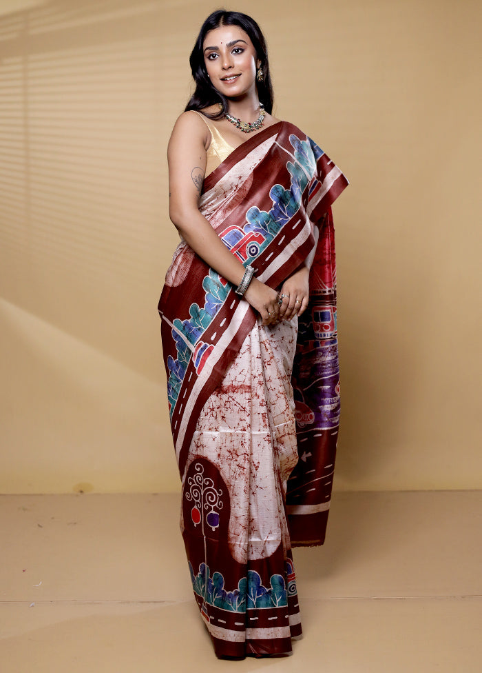 Multicolor Printed Pure Silk Saree Without Blouse Piece