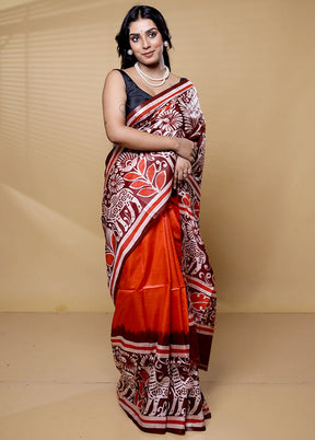 Multicolor Printed Pure Silk Saree Without Blouse Piece