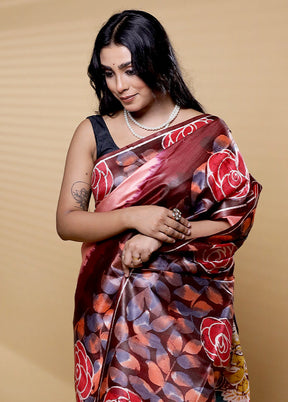 Multicolor Printed Pure Silk Saree Without Blouse Piece