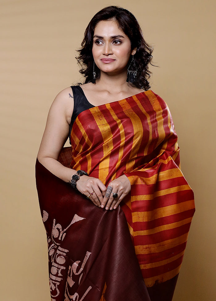 Yellow Printed Pure Silk Saree Without Blouse Piece