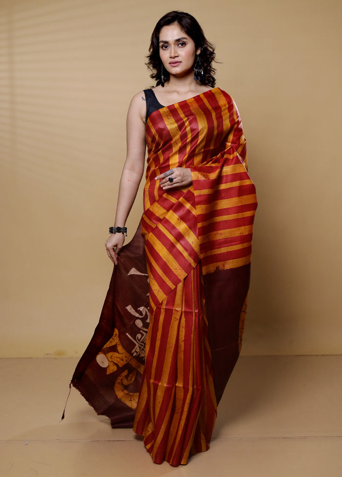 Yellow Printed Pure Silk Saree Without Blouse Piece